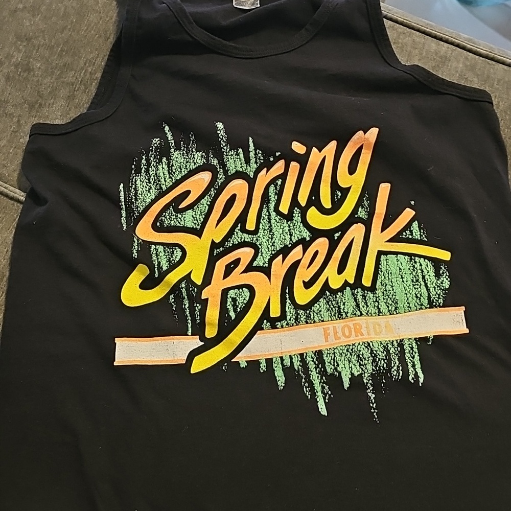 Anvil Black Tank Top with Yellow-Orange 'Spring Break' Graphic